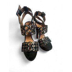 ALAÏA Paris Black Suede Grommet Platform Sandals Shoes 38.5 / US 8.5 NIB